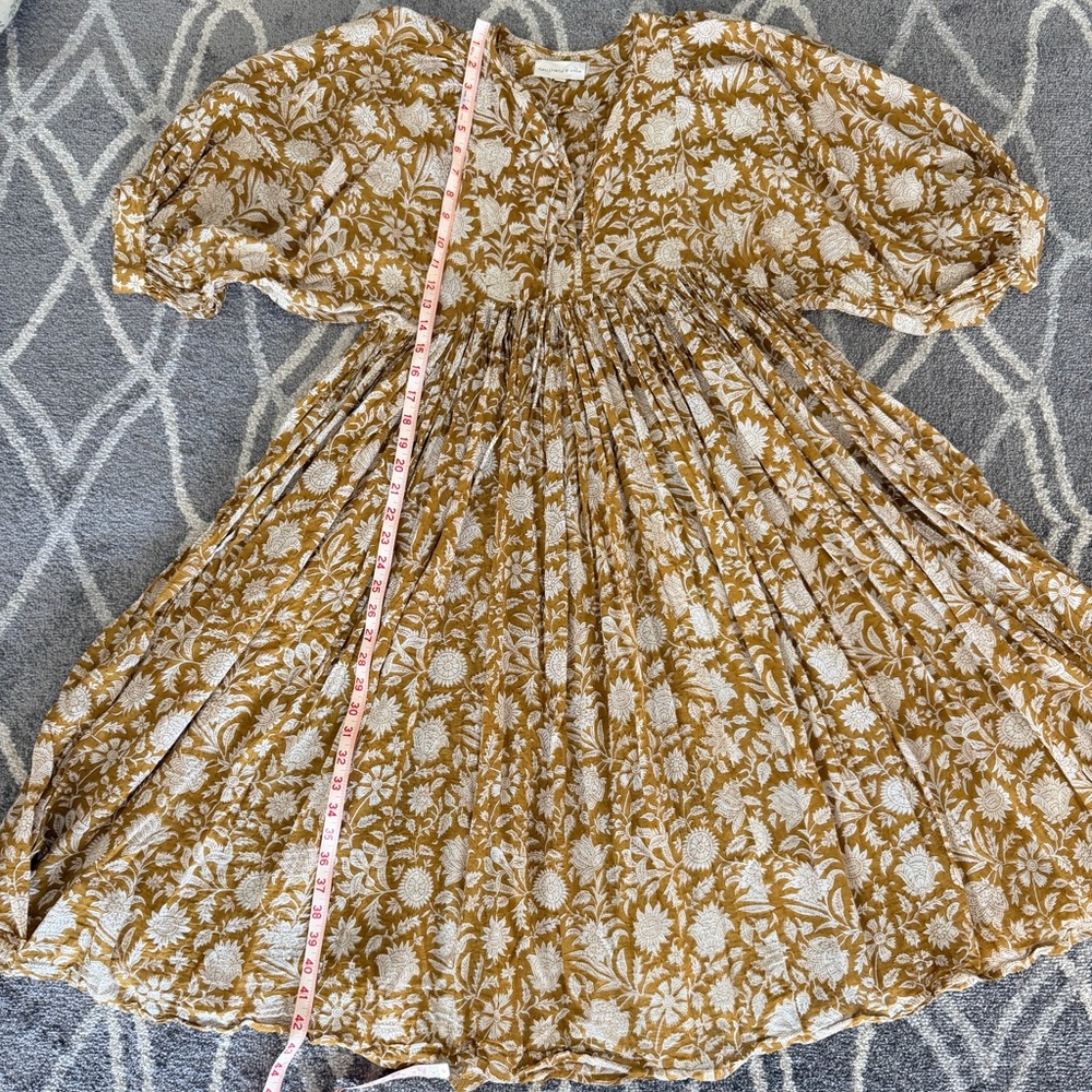 Daughters of India Mustard Floral Peasant midi dress